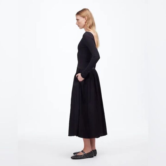 Madewell NWT Heavy Bubble Hem Midi Dress Size 6 in True Black - Picture 3 of 8